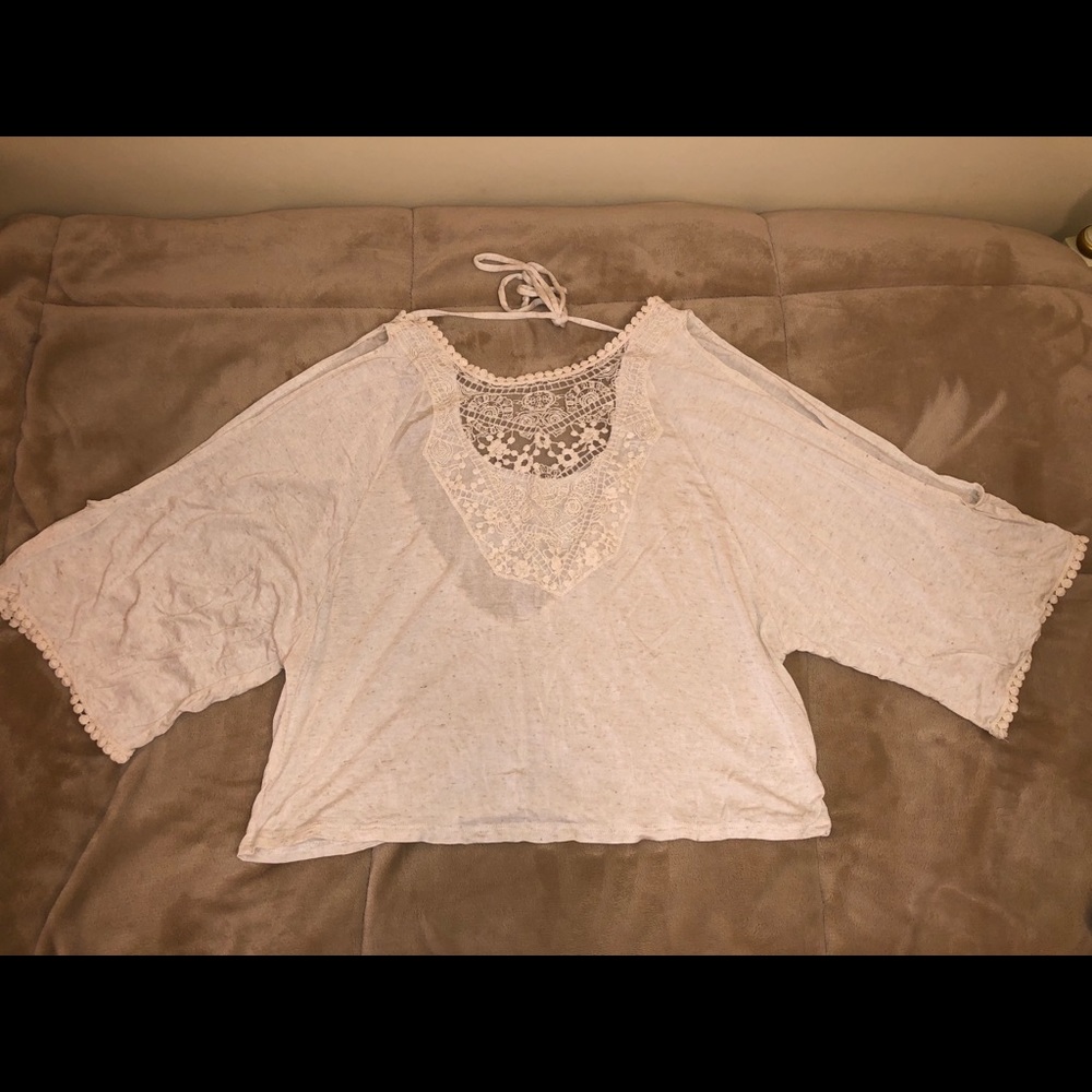 Cream Colored Lacy Top W/ Slit Sleeves Size Small